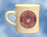 Marine Coffee Mugs These heavy duty 8 oz. coffee mugs are made of vitreous china and are dish washer safe.  DO NOT MICROWAVE... 
 The mugs are imported from China as a plain mug, then the custom  designs are fired up in the kilns of our manufacturer's plant in New Hampshire



sorry- cannot ship mugs outside of the US.....


See below for details and pictures    Please note, if a mug is not in stock, and we have to order it from the manufacturer, there is a 4 week delay, and a shipping surcharge TBD. If you have a critical delivery date for your mug(e.g.holiday gift) please e-mail Mystic Army Navy for availability:       sales@mysticarmynavy.com 