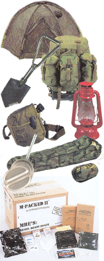 Camping, Tents, Camp Tools, Bedding & Outdoor Products Mystic Army Navy offers a complete line of products for outdoor activities ranging from flashlights and lanterns to Meals Ready to Eat(MREs). We stock military canteens and water purification products, camp furniture and a variety of blankets, sleeping bags and hammocks. Our line of tents and tarps, camouflage nets and mosquito bars have a number of uses. If you're digging a foxhole or just a fire pit, our military entrenching tools are what you need. 