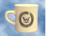 Navy Coffee Mugs These heavy duty 8 oz. coffee mugs are made of vitreous china and are dish washer safe.   DO NOT MICROWAVE... 
 The mugs are imported from China as a plain mug, then the custom  designs are fired up in the kilns of our manufacturer's plant in New Hampshire



sorry- cannot ship mugs outside of the US.....


See below for details and pictures   Please note, if a mug is not in stock, and we have to order it from the manufacturer, there is a 4 week delay, and a shipping surcharge TBD.  If you have a critical delivery date for your mug(e.g.holiday gift) please e-mail Mystic Army Navy for availability:       sales@mysticarmynavy.com 