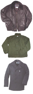 Coats, Jackets, Parkas, Flight Jackets & Extreme Cold Weather (ECW) Outfits Mystic Army Navy offers a full line of coats, flight jackets, peacoats and parkas. Our line includes always popular M-65 field jackets, nylon MA-1 and CWU-45 flight jackets,  N-3B snorkel parkas and the traditional Navy A-2 deck jacket. For that nautical look we are proud to carry the classic U.S. Navy peacoat made by Schott for men and women. Our Shearling wool lined B-3 bomber jackets are just the thing for cold winter days. For law enforcement we carry security and police MA-1 style jackets.  To round out our product line we offer ECW parkas and pants. 